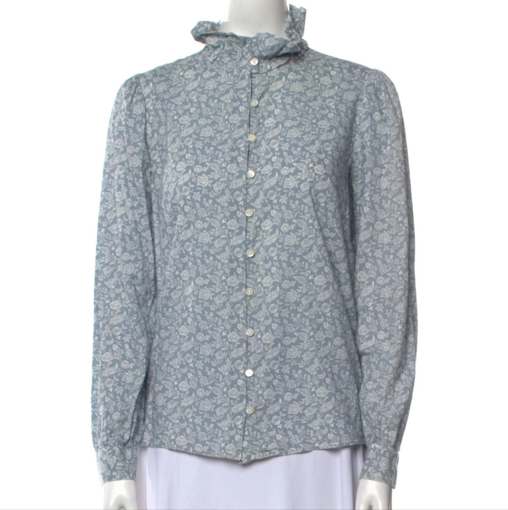 Sézane Floral Print Mock Neck Button-Up Top size 44